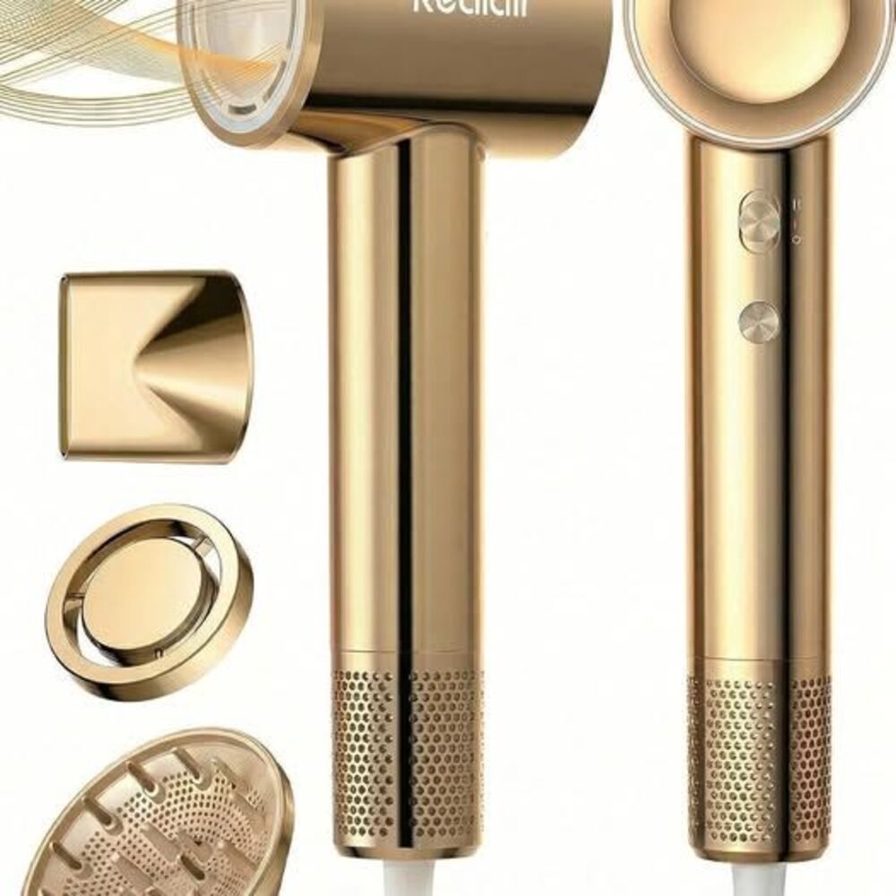 Luxury Ionic Hair Dryer Gold 110,000 RPM Neg Ions Diffuser Essential Oil Nozzle